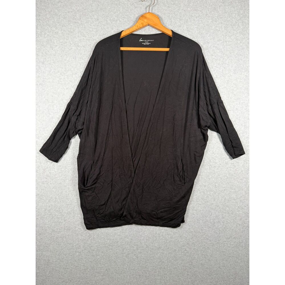 Lane Bryant Women's 14/16 Black Open Front 3/4 Sleeve Pocket Cardigan 0734